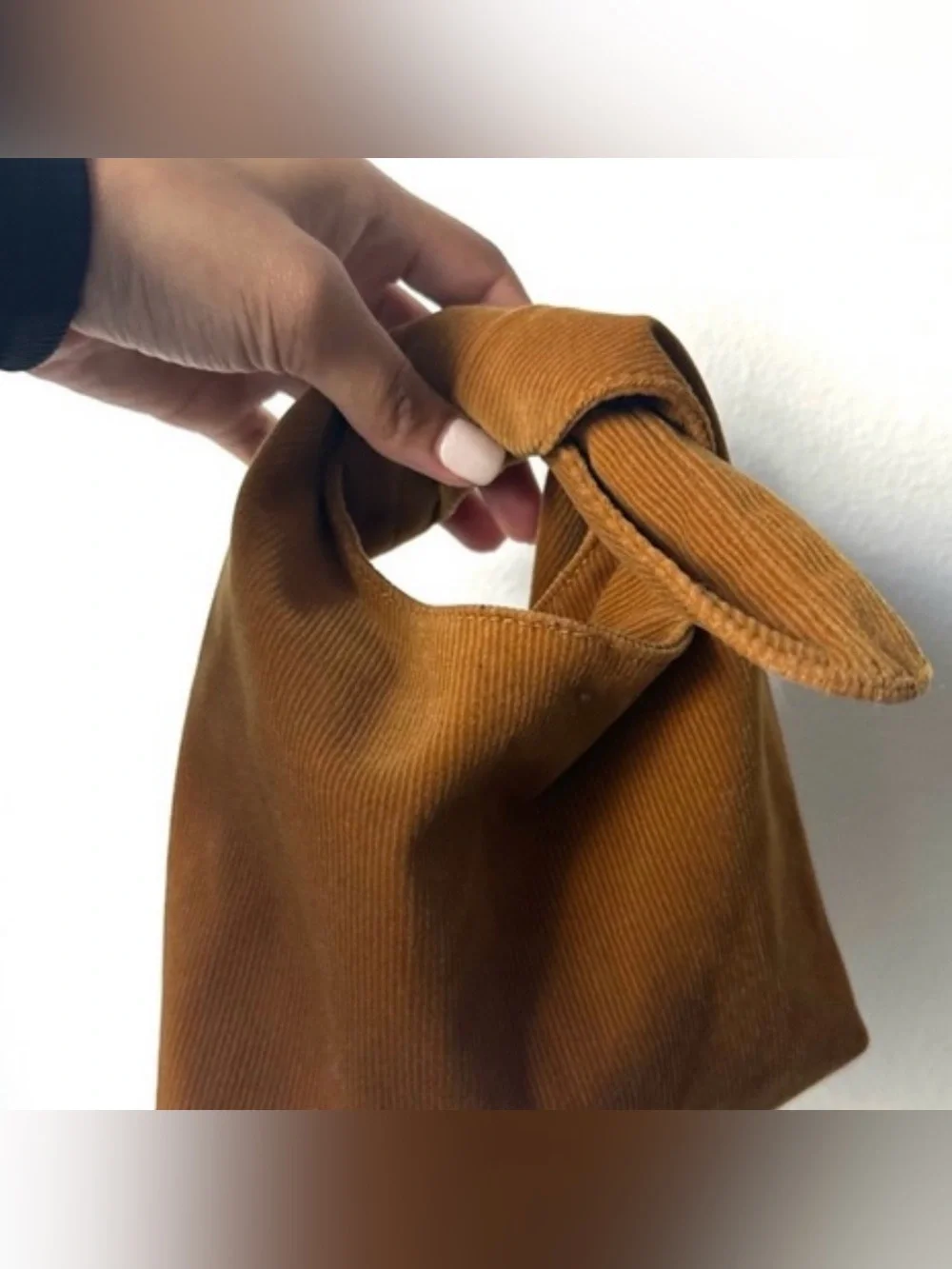 MERIT Beauty Signature Warm Brown Ribbed Corduroy Tie Top Make-Up Pouch